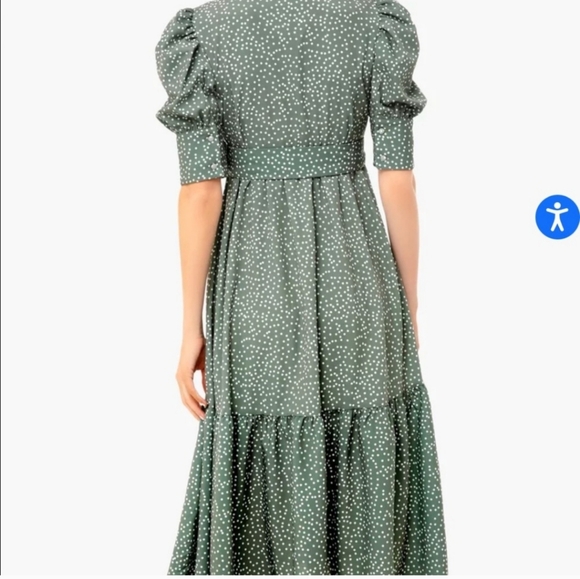 OPT Green Papin Short Balloon Sleeves Belted Midi Sundress Small Polka Dots - Picture 4 of 16